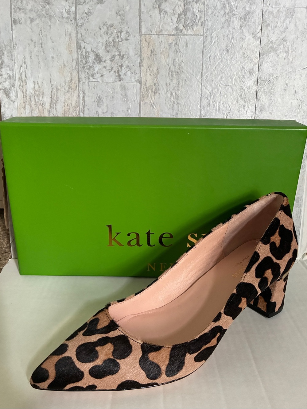 Kate Spade Leopard Print Block Heel Pumps, Leopard Haircalf Print, size 7.5 M